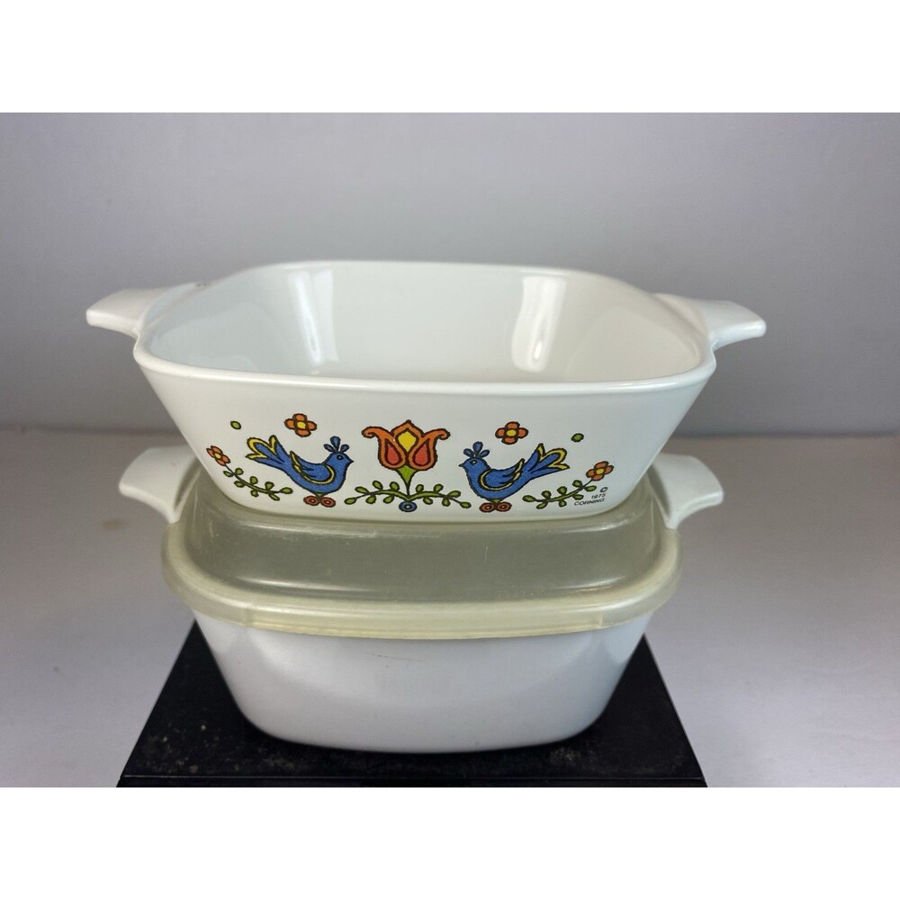 White CorningWare P-43-B  & Corning-Country Festival Friendship P-41-B casserole